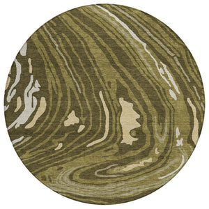HomeRoots 5' Modern Olive Green and Beige Abstract Washable Area Rug for Stylish Indoor and Outdoor Spaces 8' Round 601292