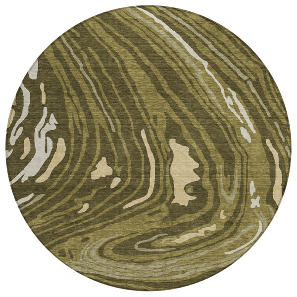 HomeRoots 5' Modern Olive Green and Beige Abstract Washable Area Rug for Stylish Indoor and Outdoor Spaces 8' Round 601292