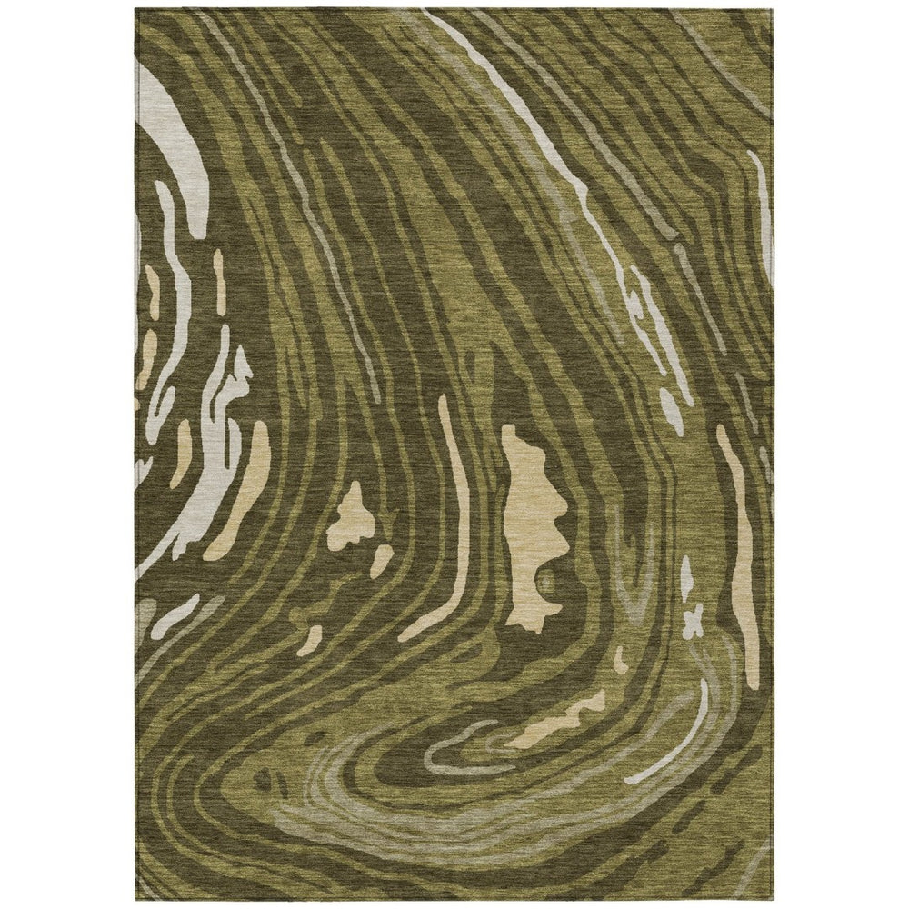 HomeRoots 9' X 12' Olive Green Beige Abstract Area Rug - Stylish, Washable, Durable for Indoor & Outdoor Use 601294