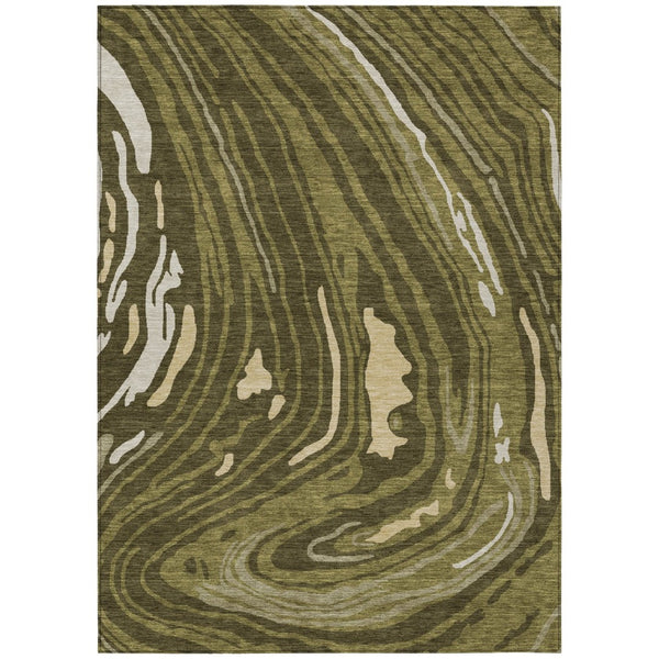HomeRoots 5' Modern Olive Green and Beige Abstract Washable Area Rug for Stylish Indoor and Outdoor Spaces 10' X 14' 601295