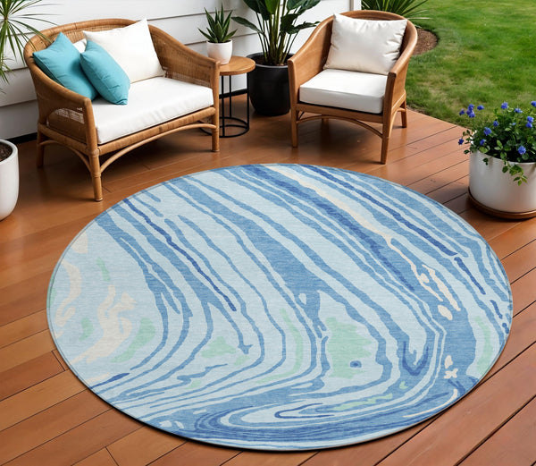 Homeroots 3' Durable Abstract Washable Area Rug For Indoor And Outdoor Spaces - Stylish And Stain Resistant 8' Round Polyester 601298