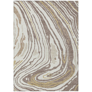 HomeRoots 5' Abstract Taupe Brown and Beige Washable Area Rug for Indoor and Outdoor Living Spaces 5' X 8' 601303