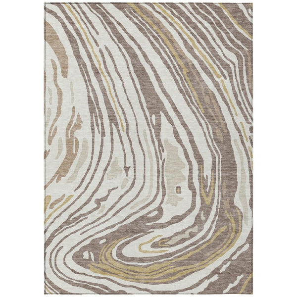 HomeRoots 5' Abstract Taupe Brown and Beige Washable Area Rug for Indoor and Outdoor Living Spaces 5' X 8' 601303
