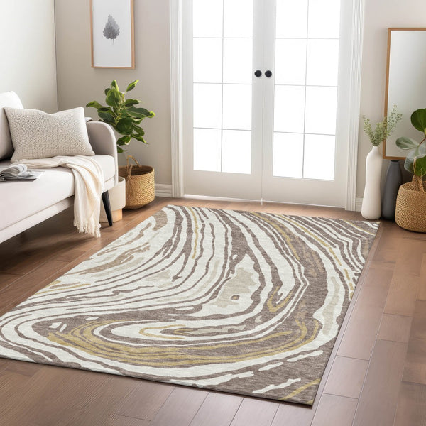 Homeroots 3' Durable Abstract Washable Area Rug For Indoor And Outdoor Spaces - Stylish And Stain Resistant 5' X 8' Polyester 601303