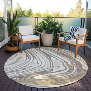Homeroots 3' Durable Abstract Washable Area Rug For Indoor And Outdoor Spaces - Stylish And Stain Resistant 8' Round Polyester 601304