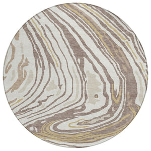 HomeRoots 5' Abstract Taupe Brown and Beige Washable Area Rug for Indoor and Outdoor Living Spaces 8' Round 601304