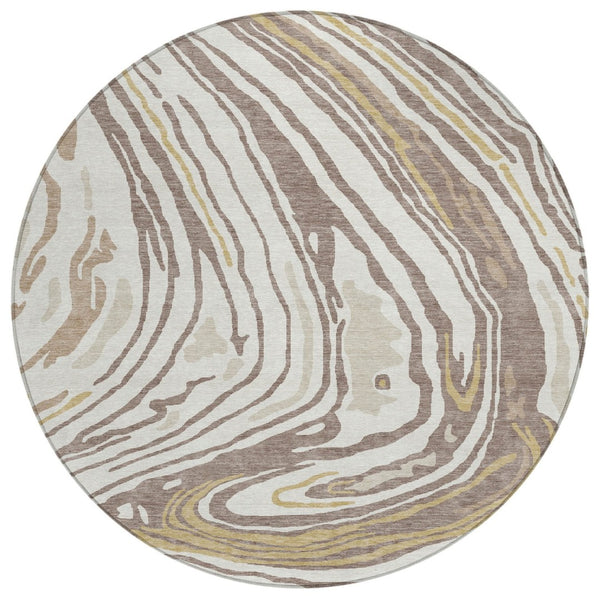 HomeRoots 5' Abstract Taupe Brown and Beige Washable Area Rug for Indoor and Outdoor Living Spaces 8' Round 601304