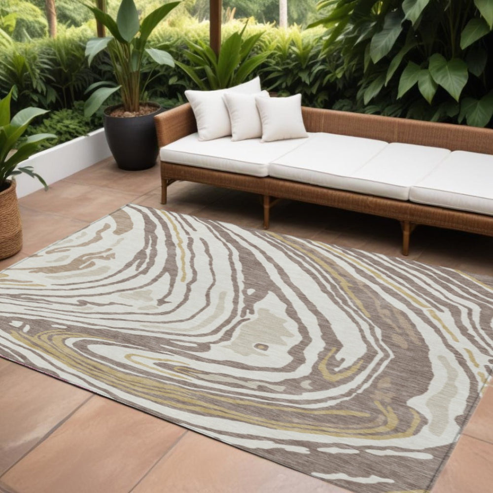 HomeRoots 9' X 12' Taupe Brown & Beige Abstract Washable Rug for Indoor/Outdoor - Durable, Stylish & Easy Care! 601306