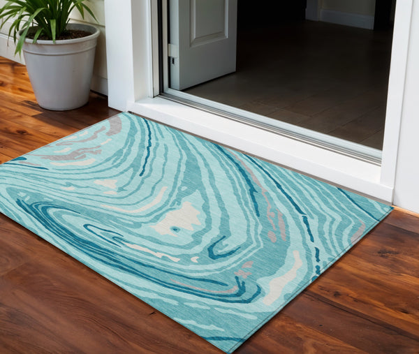 Homeroots 3' Durable Abstract Washable Area Rug For Indoor And Outdoor Spaces - Stylish And Stain Resistant 3' X 5' Polyester 601308