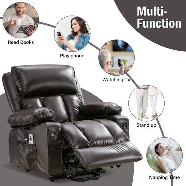 English Elm Power Lift Recliner Chair with Massage Heat Usb and Fleece Leather for Seniors W1521P302650