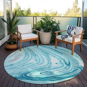 Homeroots 3' Durable Abstract Washable Area Rug For Indoor And Outdoor Spaces - Stylish And Stain Resistant 8' Round Polyester 601310