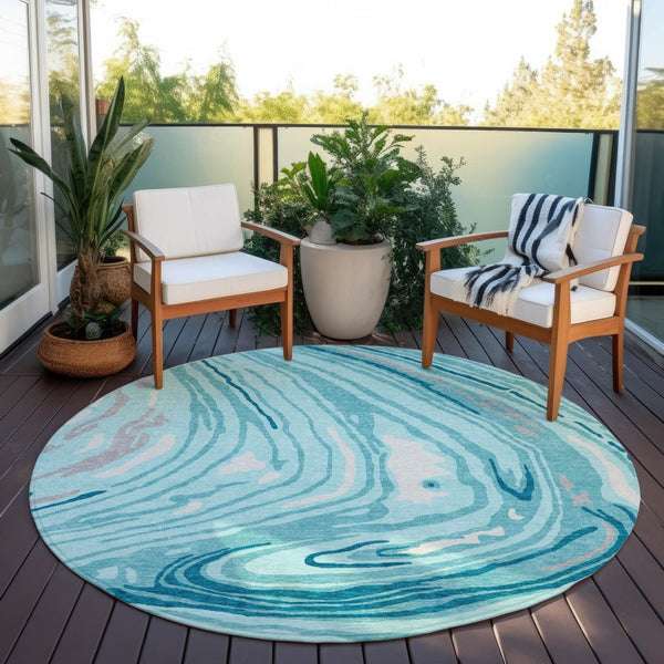 Homeroots 3' Durable Abstract Washable Area Rug For Indoor And Outdoor Spaces - Stylish And Stain Resistant 8' Round Polyester 601310