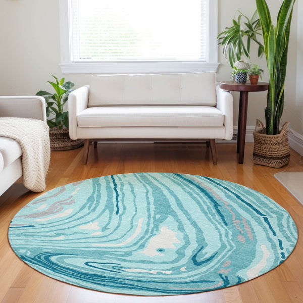 Homeroots 3' Durable Abstract Washable Area Rug For Indoor And Outdoor Spaces - Stylish And Stain Resistant 8' Round Polyester 601310