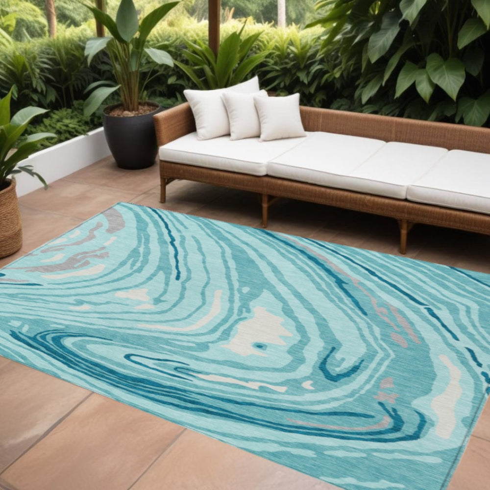 HomeRoots 9' X 12' Modern Abstract Turquoise and Gray Washable Area Rug for Indoor/Outdoor Style & Durability 601312