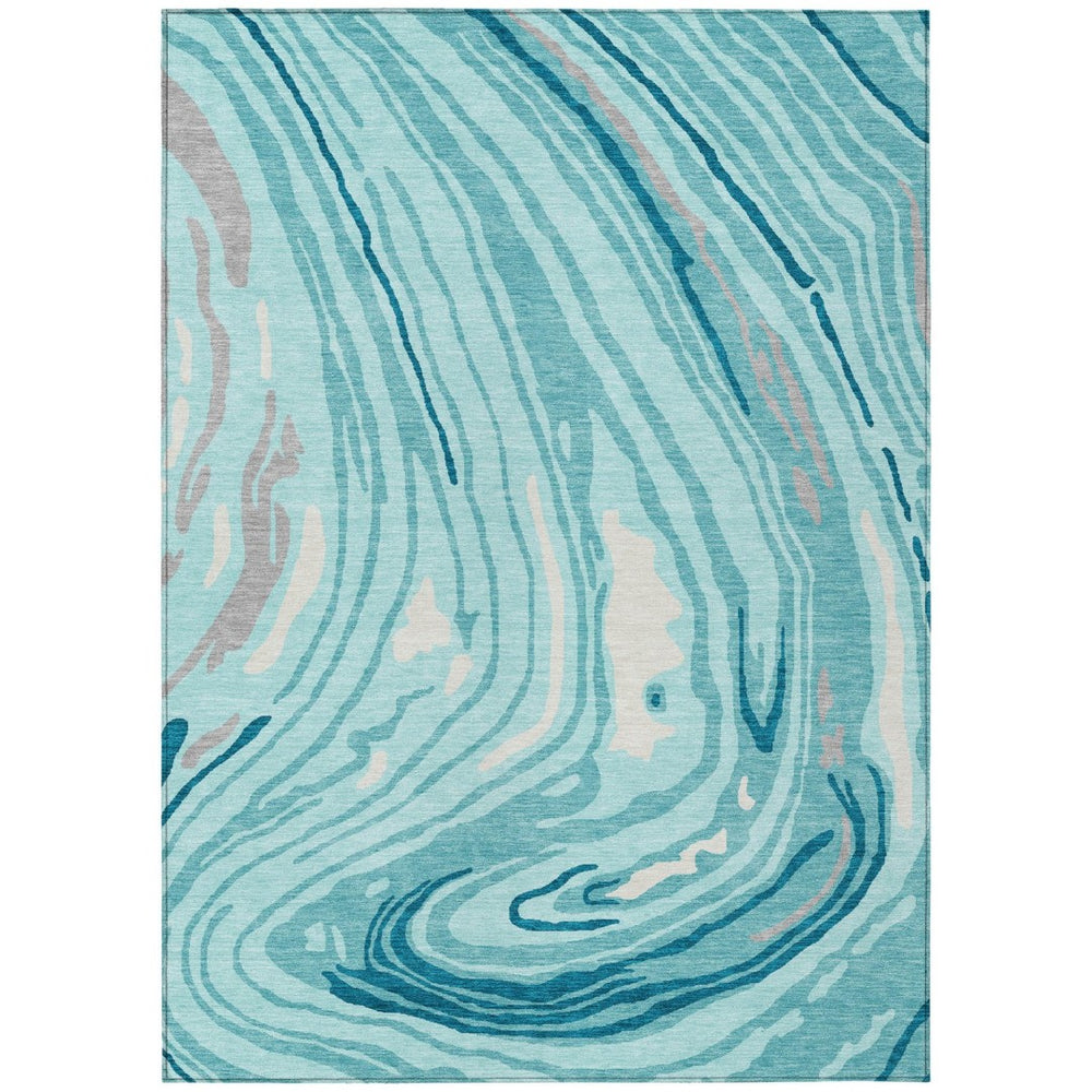 HomeRoots 9' X 12' Modern Abstract Turquoise and Gray Washable Area Rug for Indoor/Outdoor Style & Durability 601312