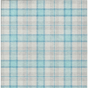 Homeroots 3' Aqua And Gray Plaid Washable Area Rug - Durable Indoor Outdoor Design For High Traffic Spaces 3' X 5' Polyester 601314