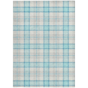 Homeroots 3' Aqua And Gray Plaid Washable Area Rug - Durable Indoor Outdoor Design For High Traffic Spaces 3' X 5' Polyester 601314