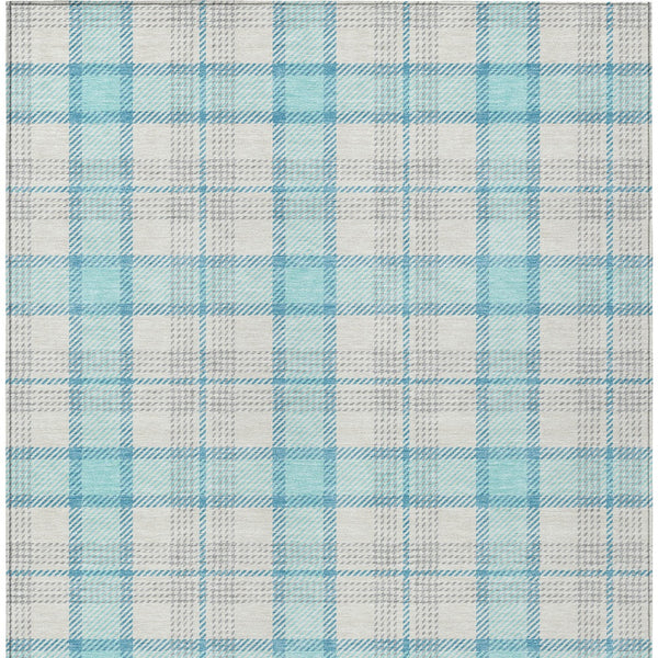 Homeroots 3' Aqua And Gray Plaid Washable Area Rug - Durable Indoor Outdoor Design For High Traffic Spaces 5' X 8' Polyester 601315