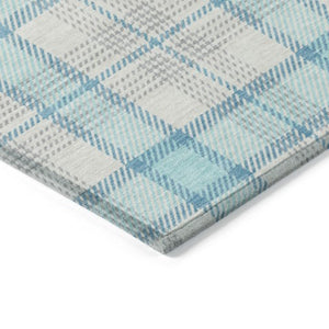 Homeroots 3' Aqua And Gray Plaid Washable Area Rug - Durable Indoor Outdoor Design For High Traffic Spaces 5' X 8' Polyester 601315