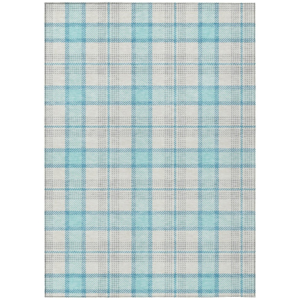 HomeRoots 5' Aqua and Gray Plaid Indoor Outdoor Area Rug - Soft, Durable, Washable, Perfect for Coastal Spaces 8' X 10' 601317