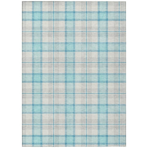 HomeRoots 5' Aqua and Gray Plaid Indoor Outdoor Area Rug - Soft, Durable, Washable, Perfect for Coastal Spaces 8' X 10' 601317