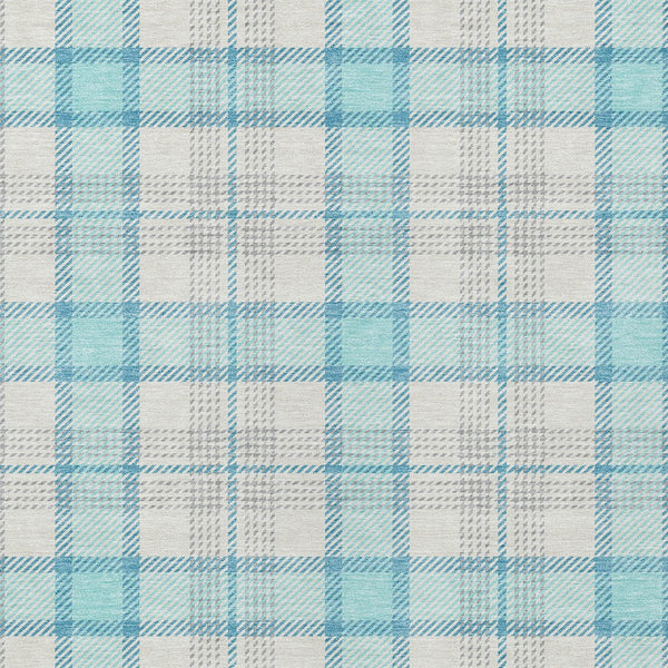 Homeroots 3' Aqua And Gray Plaid Washable Area Rug - Durable Indoor Outdoor Design For High Traffic Spaces 8' X 10' Polyester 601317