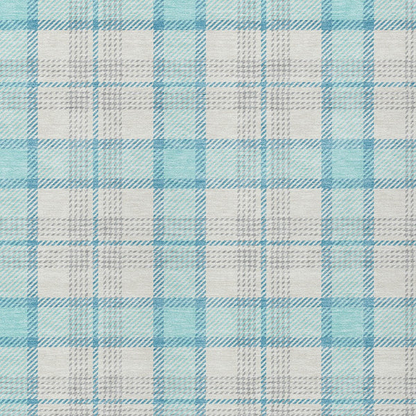 Homeroots 3' Aqua And Gray Plaid Washable Area Rug - Durable Indoor Outdoor Design For High Traffic Spaces 9' X 12' Polyester 601318