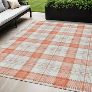 Homeroots 3' Aqua And Gray Plaid Washable Area Rug - Durable Indoor Outdoor Design For High Traffic Spaces 5' X 8' Polyester 601321