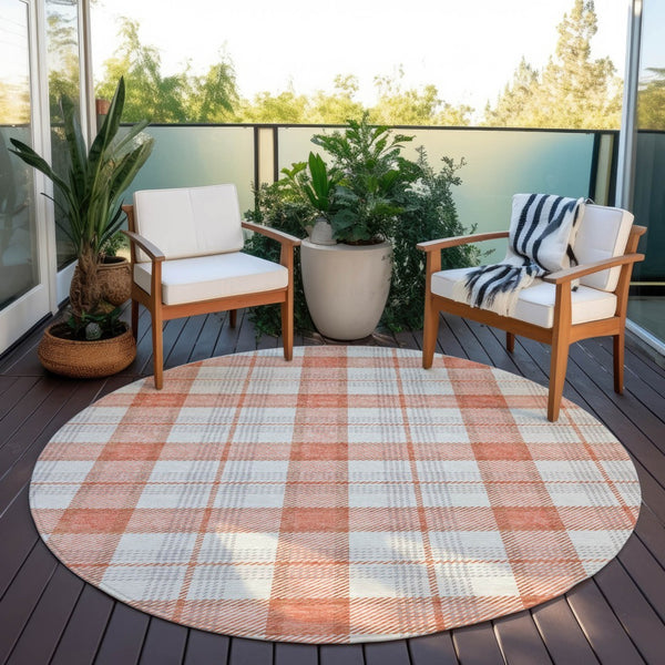 Homeroots 3' Aqua And Gray Plaid Washable Area Rug - Durable Indoor Outdoor Design For High Traffic Spaces 8' Round Polyester 601322