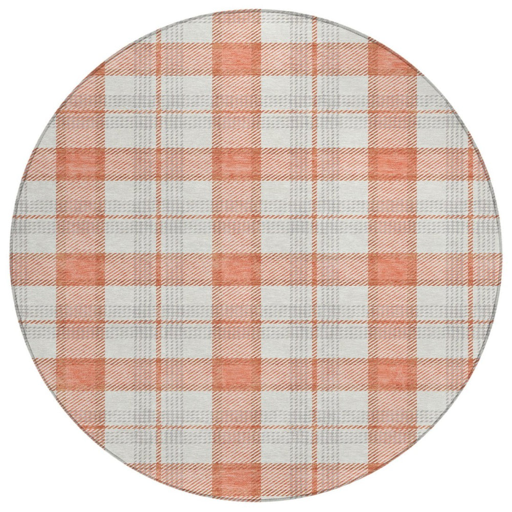 HomeRoots 5' Coral and Beige Plaid Washable Area Rug - Stylish, Durable, and Perfect for Indoor or Outdoor Spaces 8' Round 601322