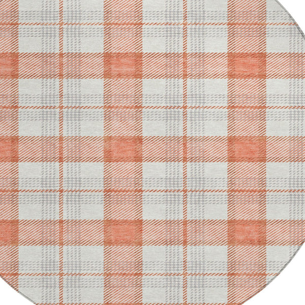 Homeroots 3' Aqua And Gray Plaid Washable Area Rug - Durable Indoor Outdoor Design For High Traffic Spaces 8' Round Polyester 601322