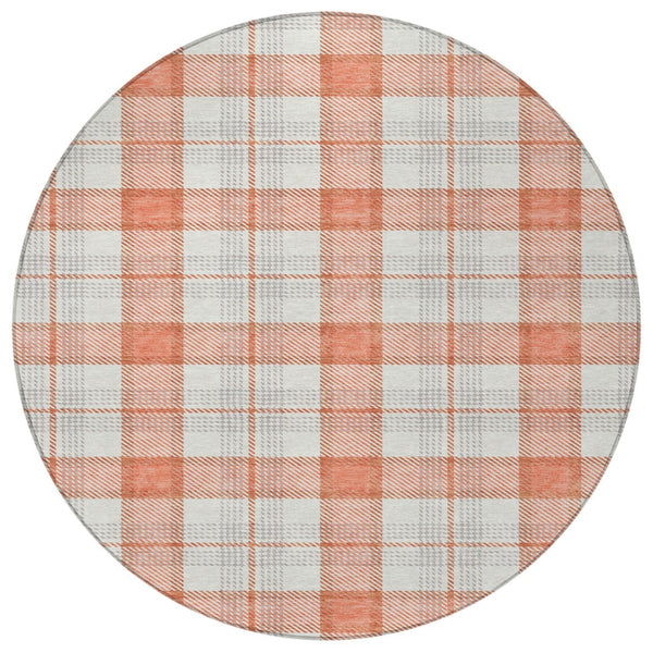 Homeroots 3' Aqua And Gray Plaid Washable Area Rug - Durable Indoor Outdoor Design For High Traffic Spaces 8' Round Polyester 601322