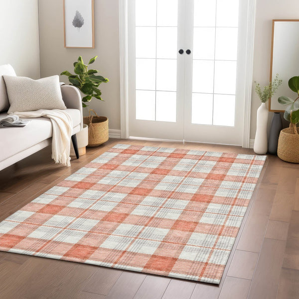 Homeroots 3' Aqua And Gray Plaid Washable Area Rug - Durable Indoor Outdoor Design For High Traffic Spaces 8' X 10' Polyester 601323