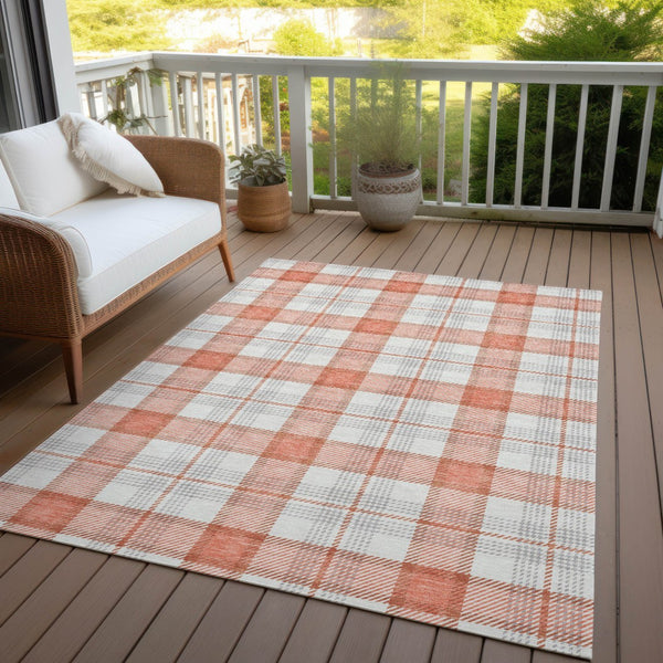 Homeroots 3' Aqua And Gray Plaid Washable Area Rug - Durable Indoor Outdoor Design For High Traffic Spaces 9' X 12' Polyester 601324