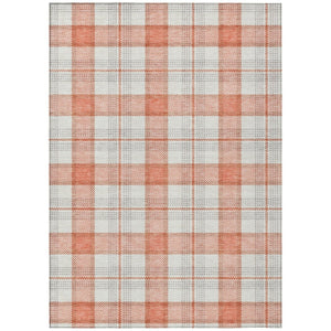 HomeRoots 9' X 12' Coral and Beige Plaid Area Rug - Stylish, Washable Indoor/Outdoor Decor for High-Traffic Spaces 601324