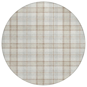 HomeRoots 5' Durable Linen and Brown Plaid Area Rug - Washable, Stylish, and Versatile for Indoor or Outdoor Use 8' Round 601328
