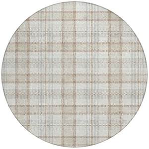 Homeroots 3' Aqua And Gray Plaid Washable Area Rug - Durable Indoor Outdoor Design For High Traffic Spaces 8' Round Polyester 601328
