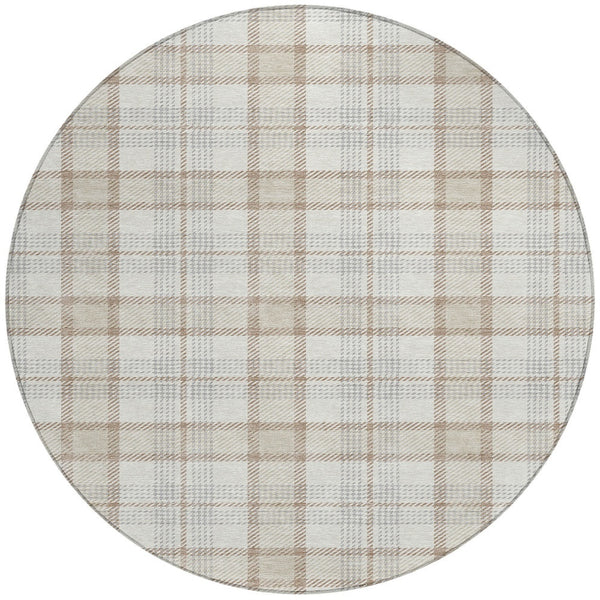 Homeroots 3' Aqua And Gray Plaid Washable Area Rug - Durable Indoor Outdoor Design For High Traffic Spaces 8' Round Polyester 601328