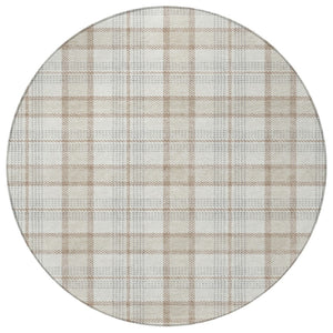 Homeroots 3' Aqua And Gray Plaid Washable Area Rug - Durable Indoor Outdoor Design For High Traffic Spaces 8' Round Polyester 601328
