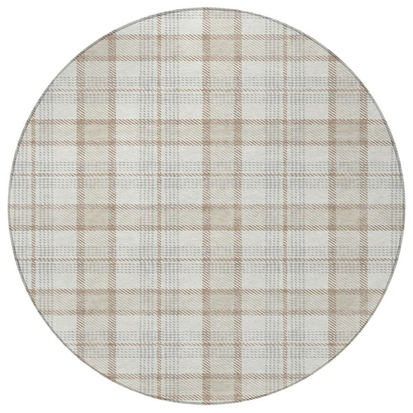 Homeroots 3' Aqua And Gray Plaid Washable Area Rug - Durable Indoor Outdoor Design For High Traffic Spaces 8' Round Polyester 601328