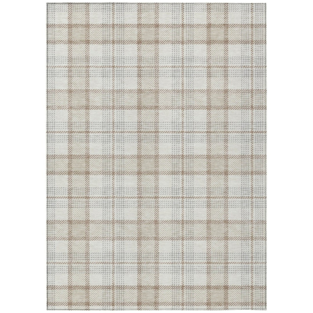 HomeRoots 5' Durable Linen and Brown Plaid Area Rug - Washable, Stylish, and Versatile for Indoor or Outdoor Use 8' X 10' 601329