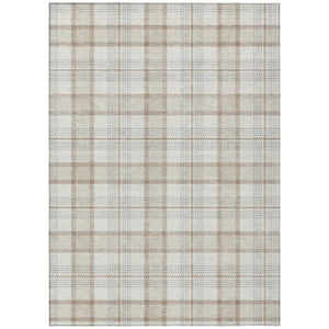 HomeRoots 9' X 12' Washable Linen & Brown Plaid Area Rug - Durable, Stylish Indoor/Outdoor Décor for All Spaces 601330