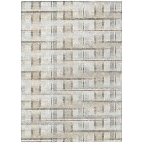 HomeRoots 9' X 12' Washable Linen & Brown Plaid Area Rug - Durable, Stylish Indoor/Outdoor Décor for All Spaces 601330