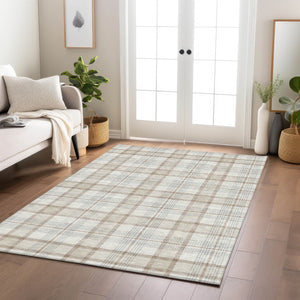 Homeroots 3' Aqua And Gray Plaid Washable Area Rug - Durable Indoor Outdoor Design For High Traffic Spaces 9' X 12' Polyester 601330