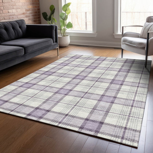 Homeroots 3' Aqua And Gray Plaid Washable Area Rug - Durable Indoor Outdoor Design For High Traffic Spaces 3' X 5' Polyester 601332
