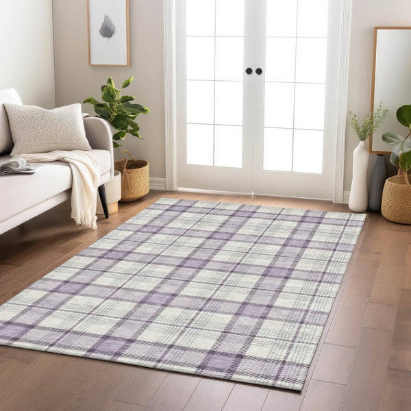 Homeroots 3' Aqua And Gray Plaid Washable Area Rug - Durable Indoor Outdoor Design For High Traffic Spaces 3' X 5' Polyester 601332