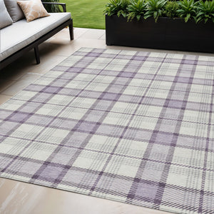 Homeroots 3' Aqua And Gray Plaid Washable Area Rug - Durable Indoor Outdoor Design For High Traffic Spaces 5' X 8' Polyester 601333