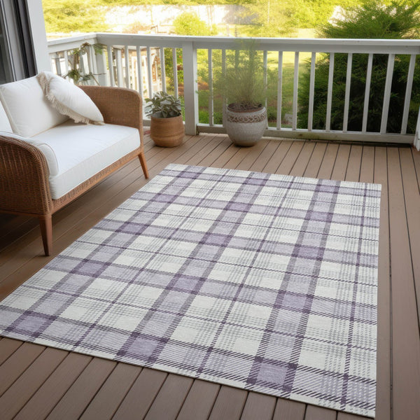 Homeroots 3' Aqua And Gray Plaid Washable Area Rug - Durable Indoor Outdoor Design For High Traffic Spaces 5' X 8' Polyester 601333