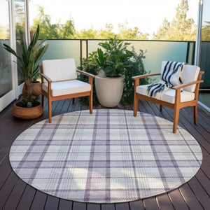 Homeroots 3' Aqua And Gray Plaid Washable Area Rug - Durable Indoor Outdoor Design For High Traffic Spaces 8' Round Polyester 601334