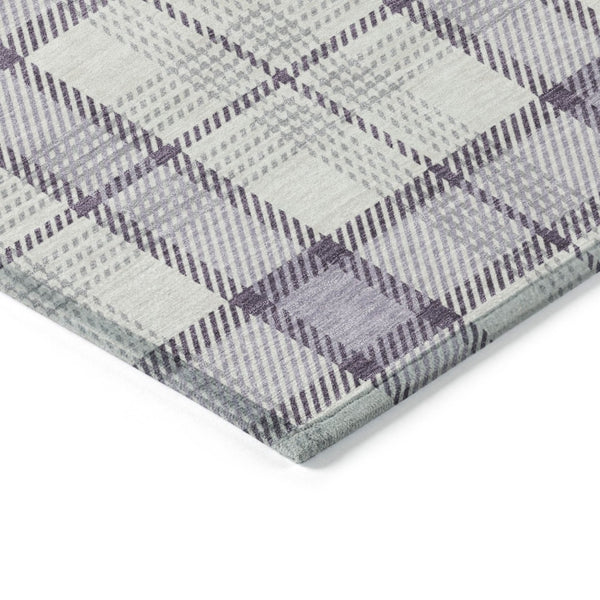 HomeRoots 5' Stylish Lavender Purple and Gray Plaid Area Rug for Indoor and Outdoor High-Traffic Spaces 8' Round 601334
